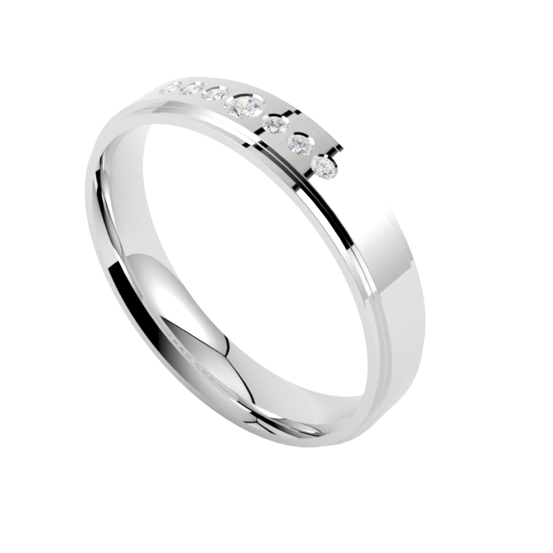 Obrączka z platyny z oprawą diamentów na gładko w gradacji